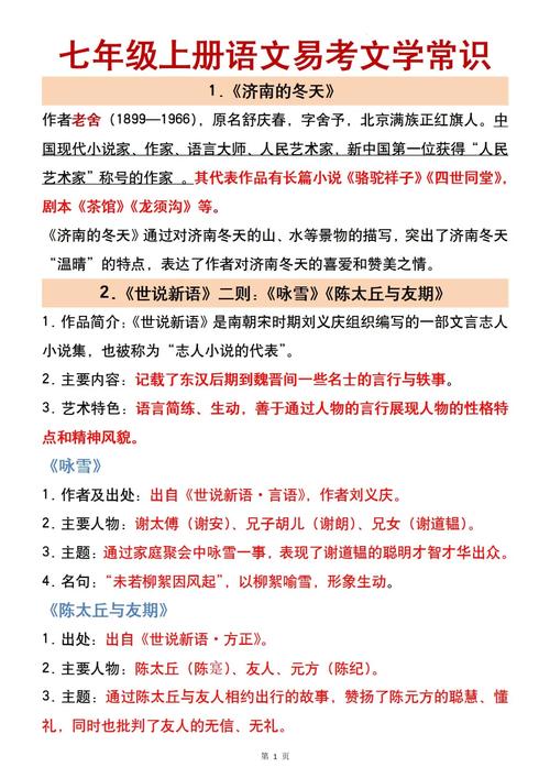 人教版七年级文学常识都包含哪些必考知识点?如何高效掌握这些内容?-图1 人教版七年级文学常识都包含哪些必考知识点?如何高效掌握这些内容?-图1