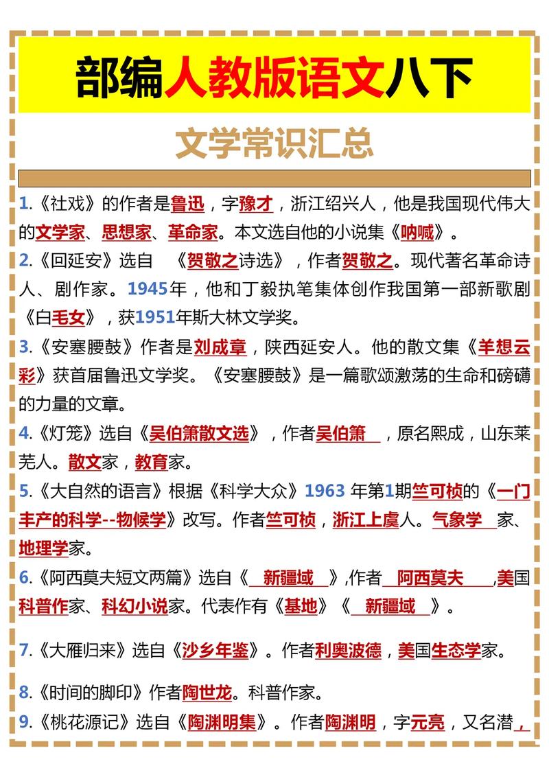 初二下册语文文学常识有哪些高频考点?如何有效记忆这些知识点?-图1 初二下册语文文学常识有哪些高频考点?如何有效记忆这些知识点?-图1